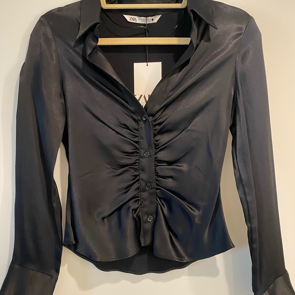 Black Satin Zara Button Down - Brand New